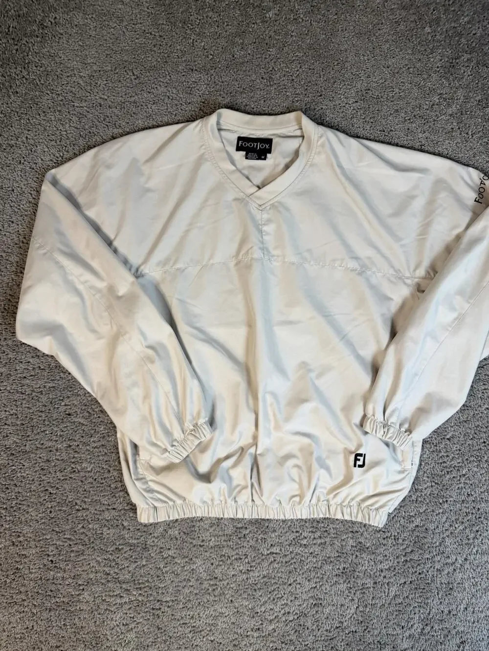 FootJoy Windshirt Jacket Mens M Beige Pullover Lined Logo Relaxed Fit Golf